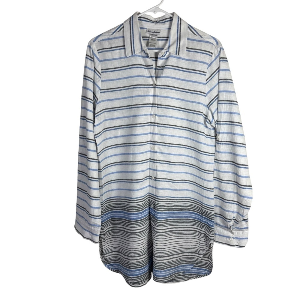 Tommy Bahama Linen Cotton Striped Shirt Dress Cover Up Size Large‎